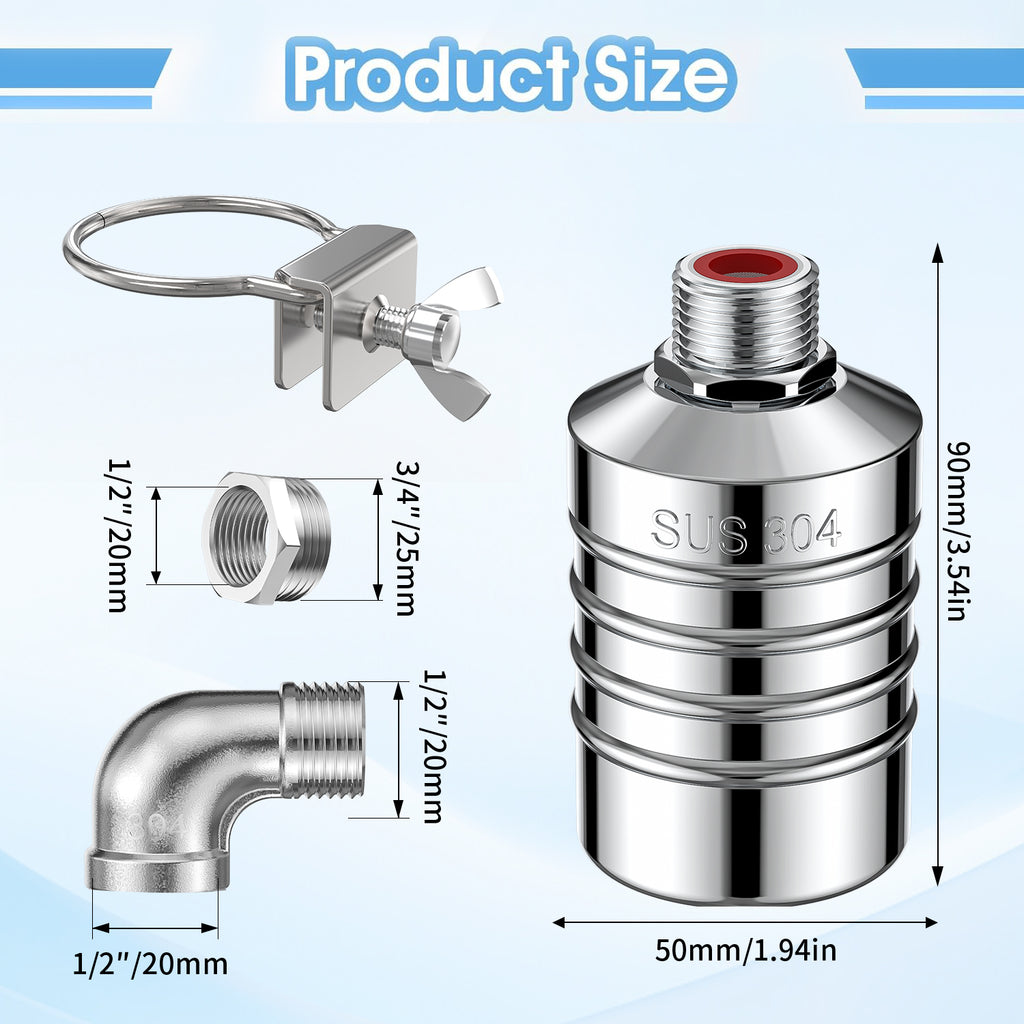SUS304 stainless steel automatic water level controller, float ball valve suitable for water tanks, ponds, water towers, swimming pools, etc