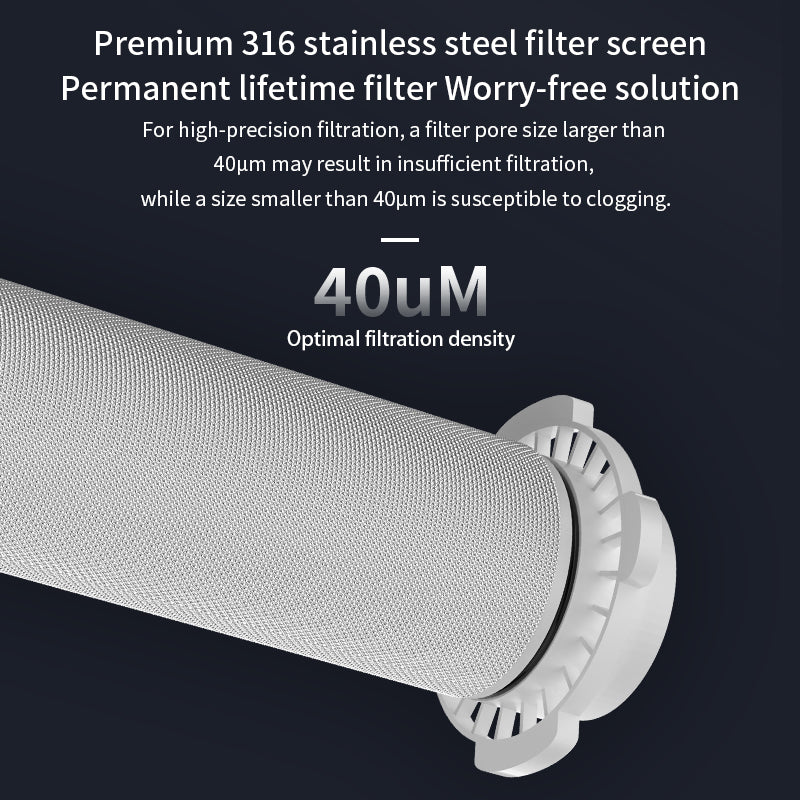 Pre water filter made of brass, stainless steel, and high-quality plastic material, with a stainless steel filter screen